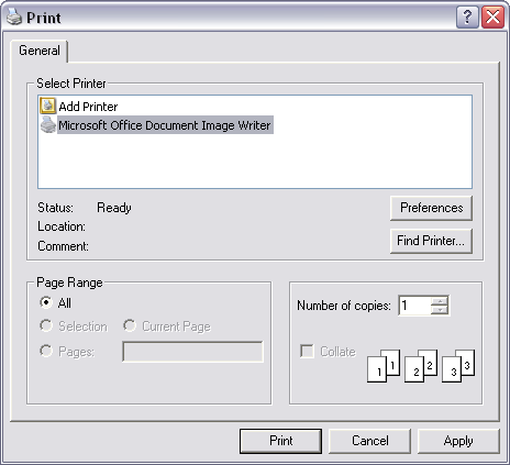 Screenshot: Print dialog box Screenshot: Print dialog box