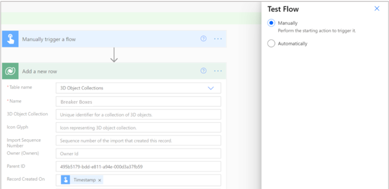 Test flow pane in Power Automate.