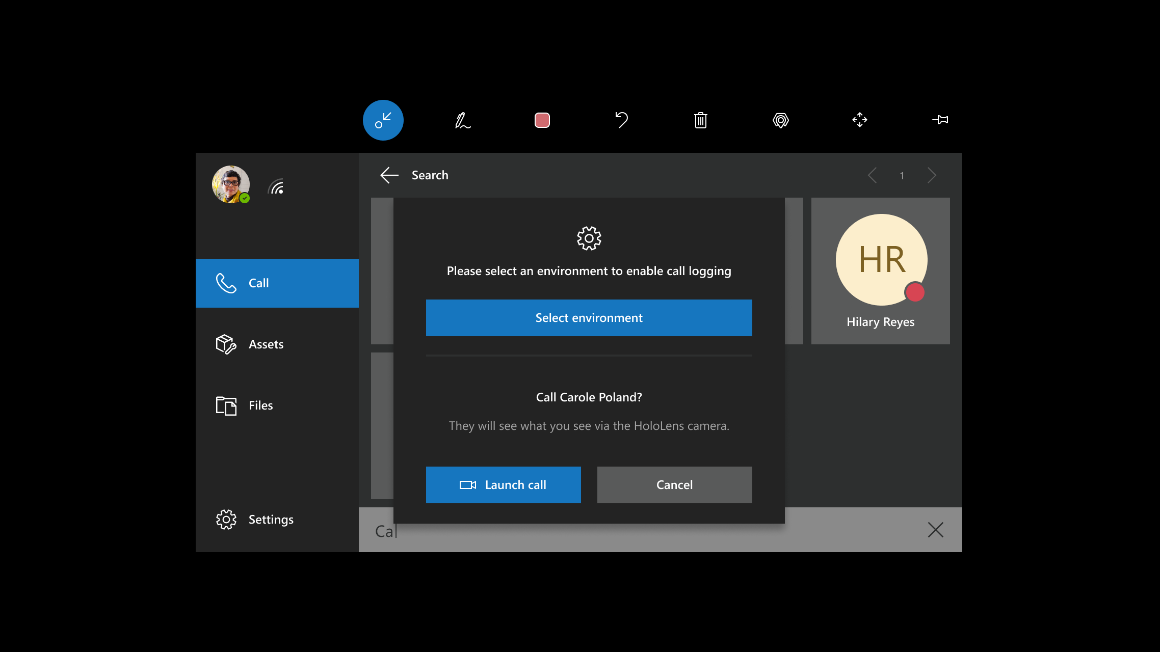 Selecting the correct environment for the Calls Dashboard.