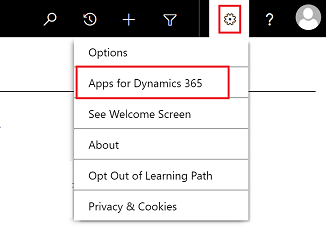 Izberite Aplikacije za aplikacije Dynamics 365.