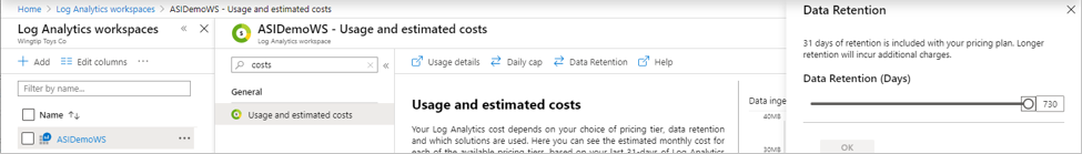 Log Analytics workspaces pane.