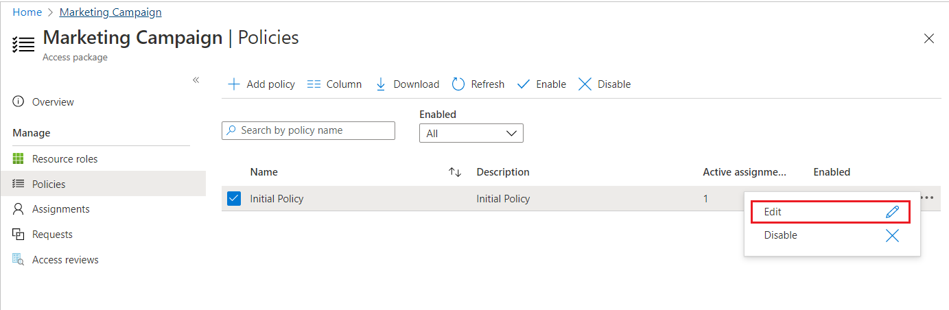 Access package - Policy details pane