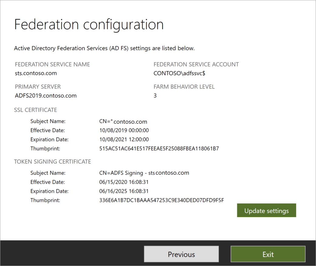 View AD FS configuration