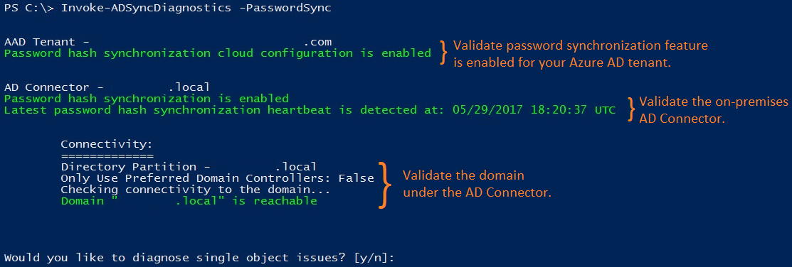 Diagnostic output for password hash synchronization