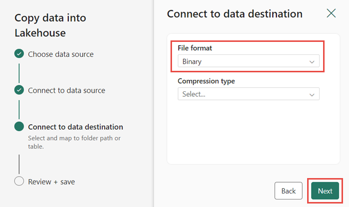 Screenshot showing the destination file format.