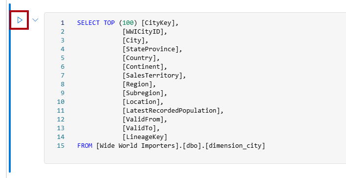 Screenshot of the notebook, highlighting the Run cell button for the code cell.
