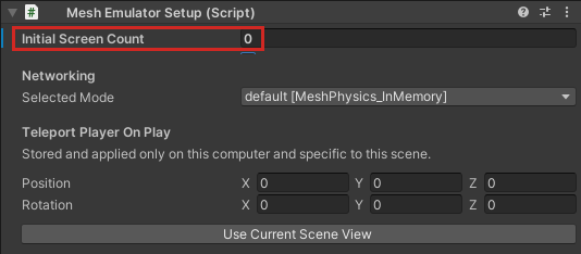 A screen shot of the Mesh Emulator Setup component with Initial Screen Count set to zero.