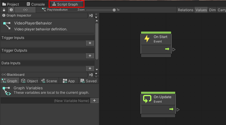 A screenshot of Unity showing the Script Machine component highlighted with Script graph open.