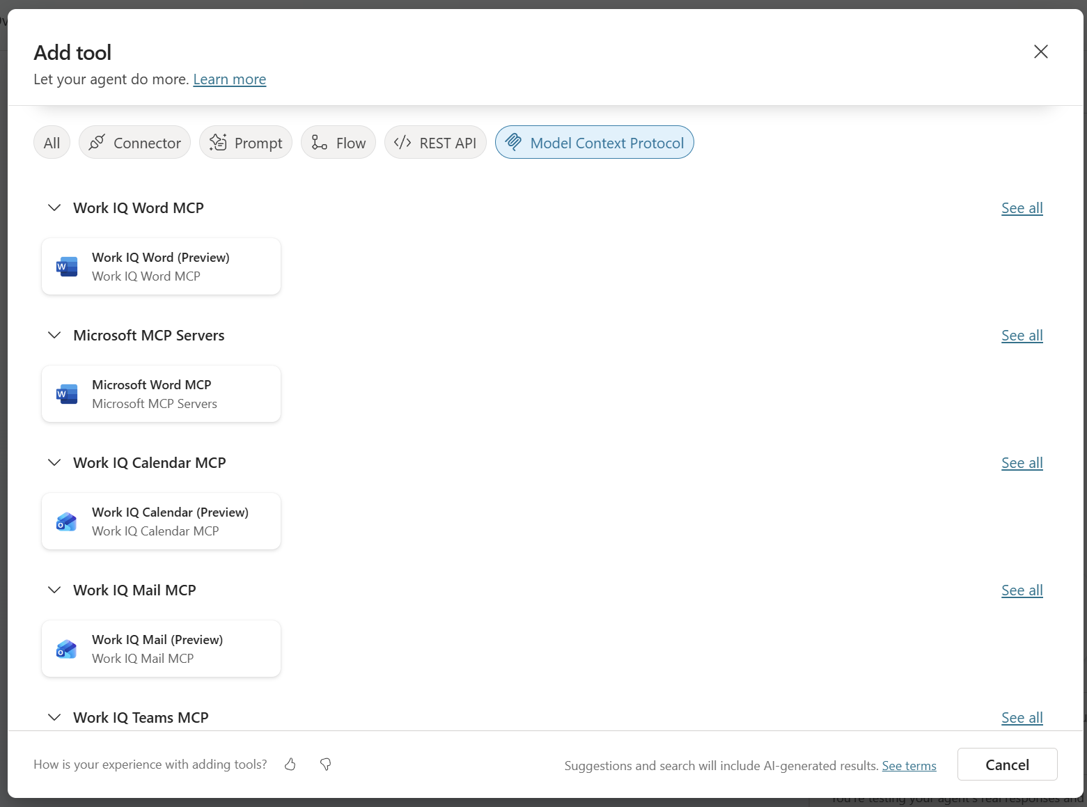 Screenshot of the Copilot Studio interface showing pre-certified MCP servers for low-code development.
