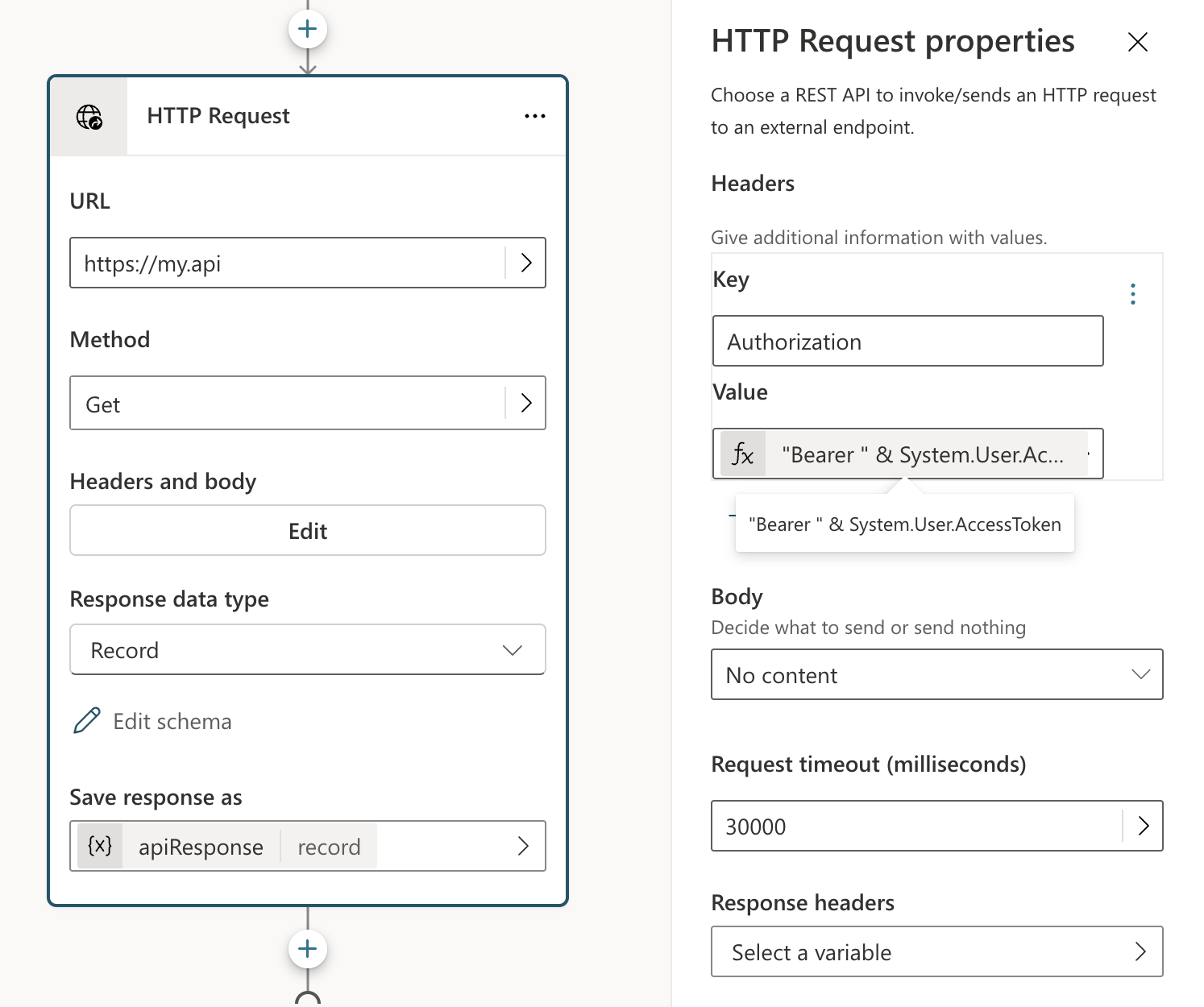 Screenshot illustrating an HTTP call that accesses a secure APU.