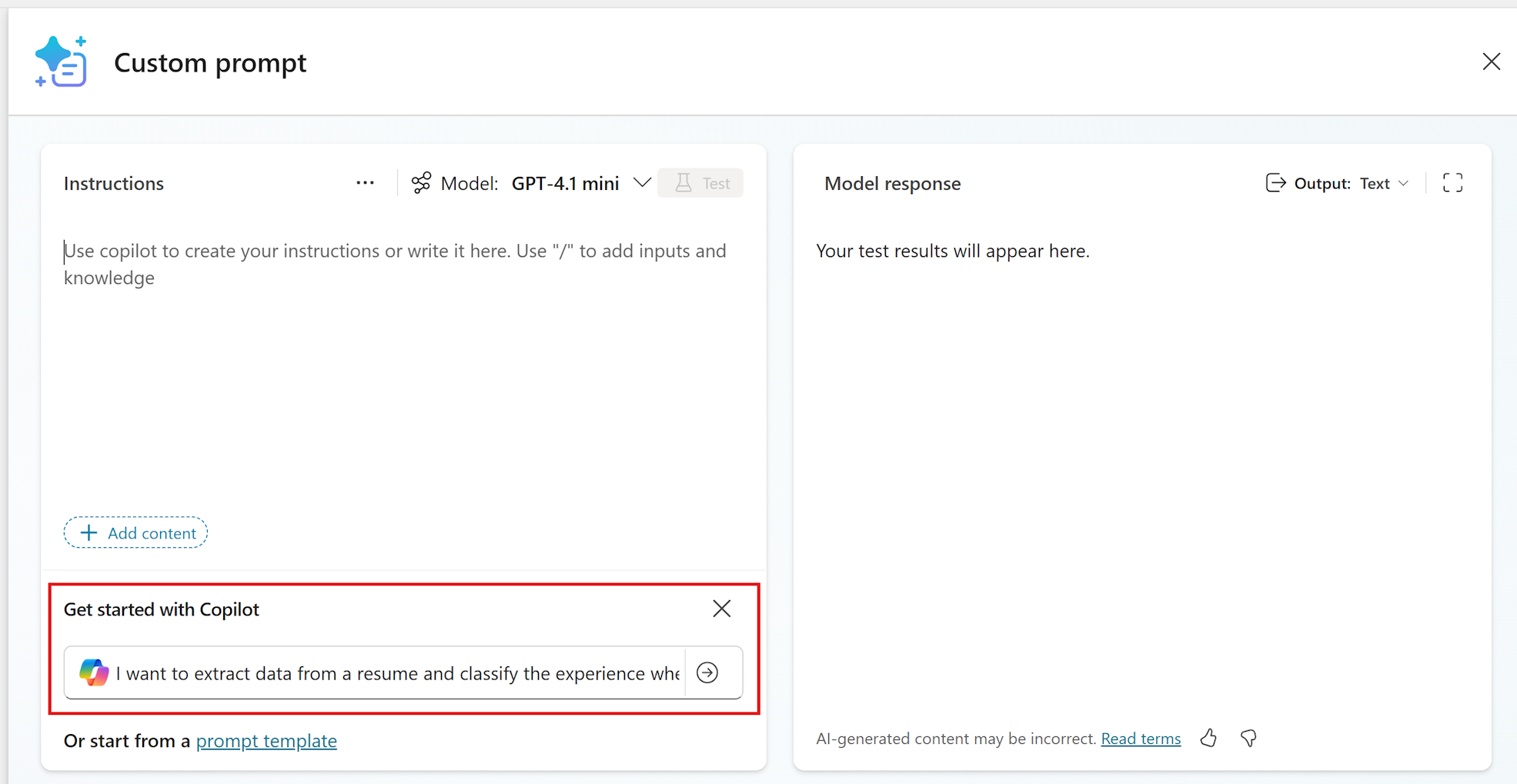 Screenshot of a prompt written with Copilot.
