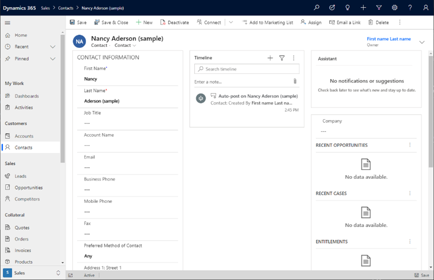 Obrazec brez zavihkov, prikazan v aplikaciji.