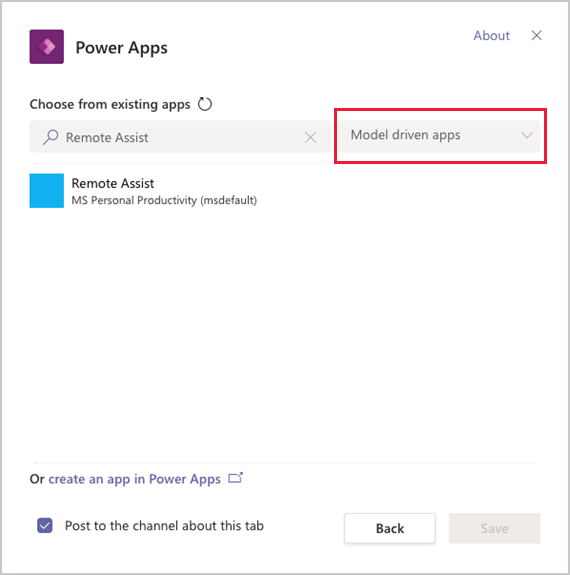 Izberite Aplikacije, ki jih poganja model.