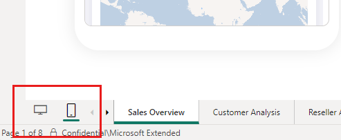 Screenshot showing the layout switcher in Power BI Desktop