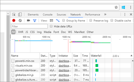 Screenshot of the web browser developer window's Network tab, which shows the network traffic.