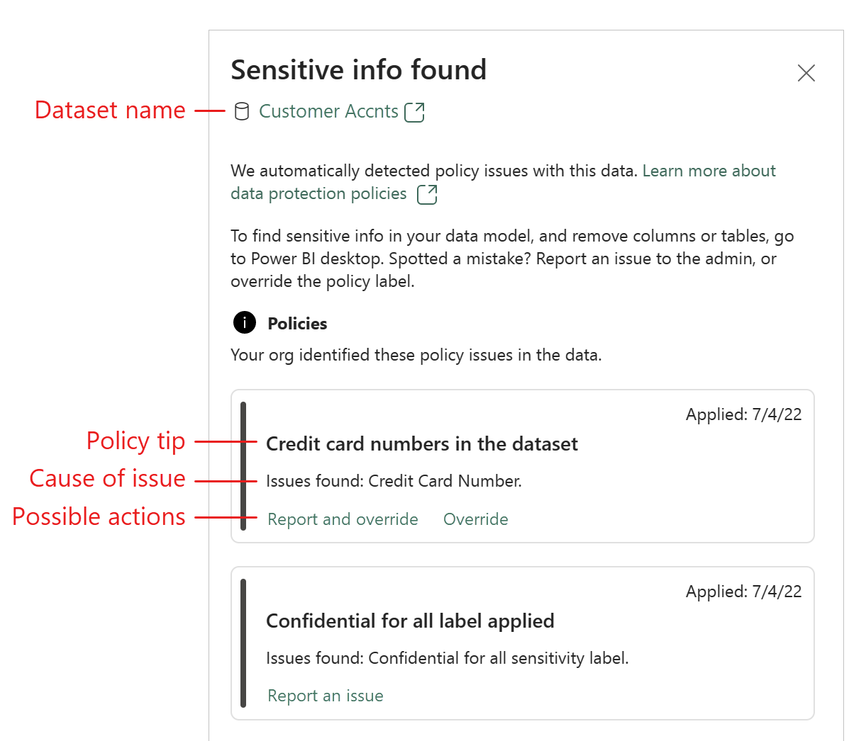 Screenshot of D L P policies side pane