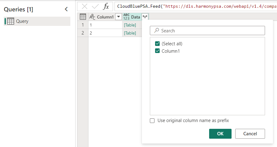 Screenshot showing how to expand the Data Column.