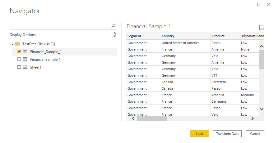 Excel workbook imported into Power Query Desktop Navigator.