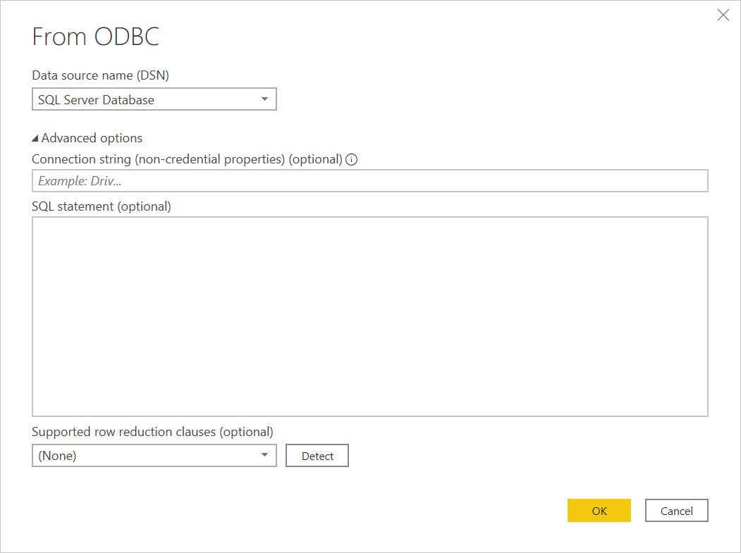 ODBC advanced options.