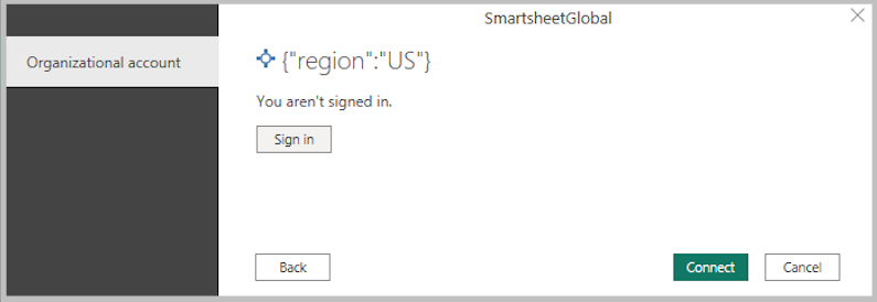 Screenshot of the authentication dialog where you select the sign in button.