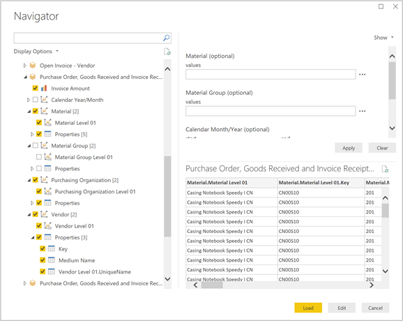 Screenshot showing the variables displayed as parameters above the data preview area.