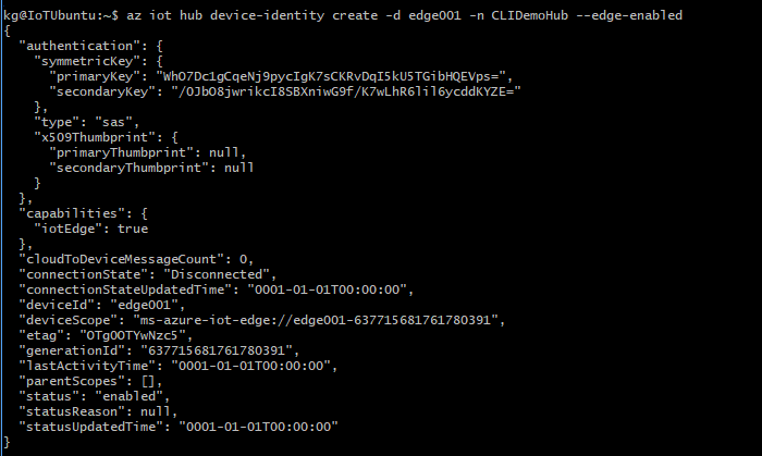 az iot hub device-identity create output