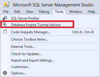 Screenshot of launch DTA from SSMS.
