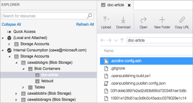 Screenshot of the Storage Explorer page.