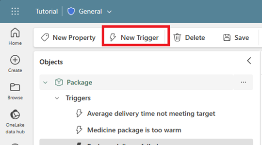Screenshot of creating a new trigger in Data Activator.