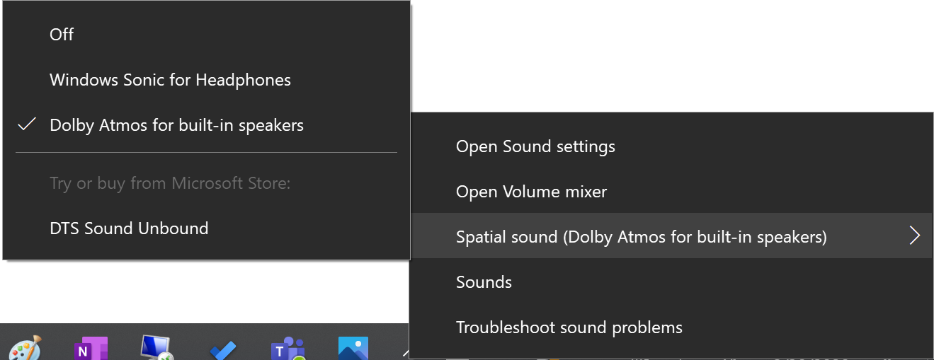 enable spatial sound from the taskbar