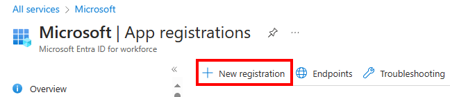 Screenshot of the App registrations pane in the Azure portal.