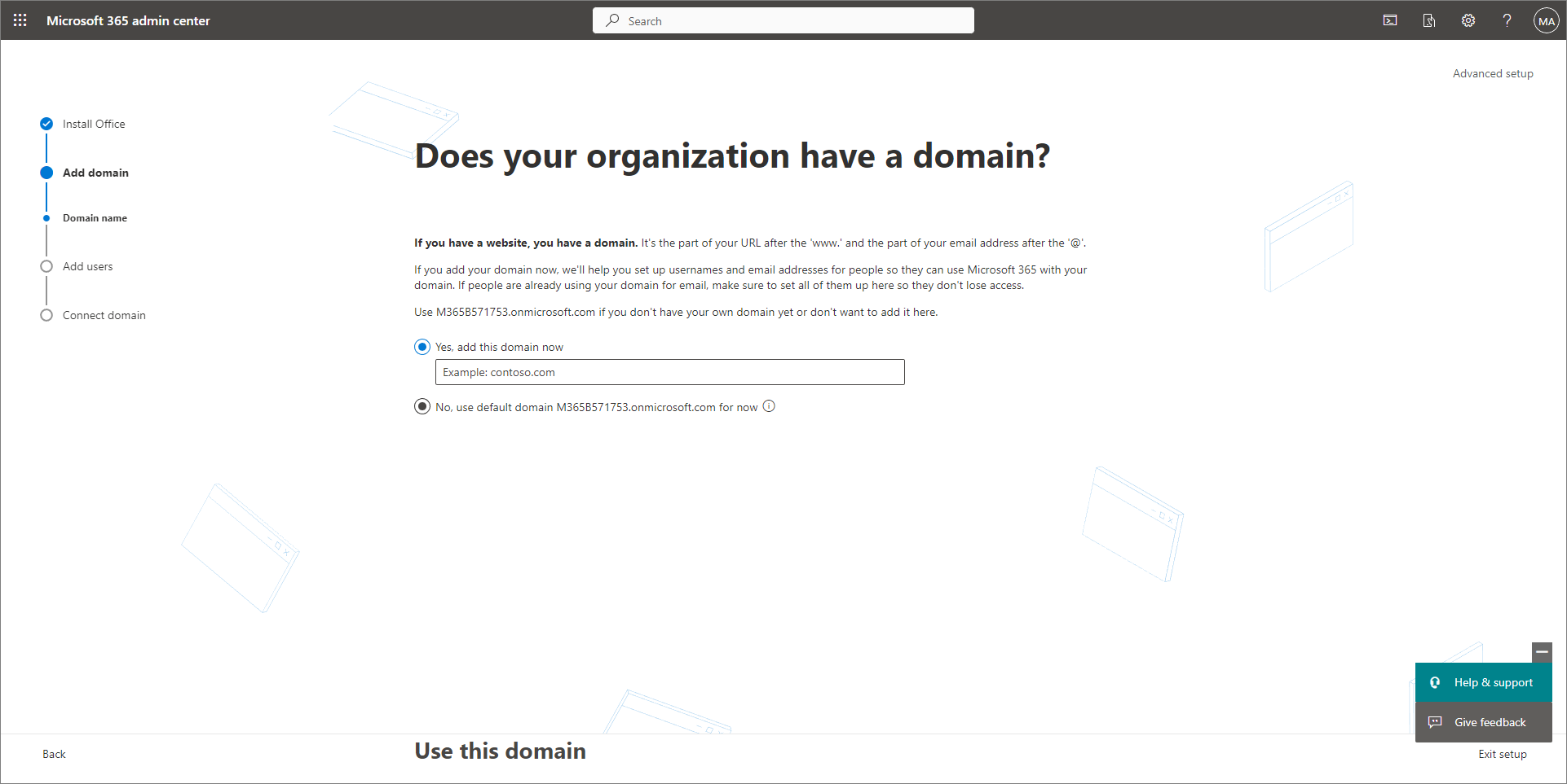 Screenshot showing the option to add a domain.