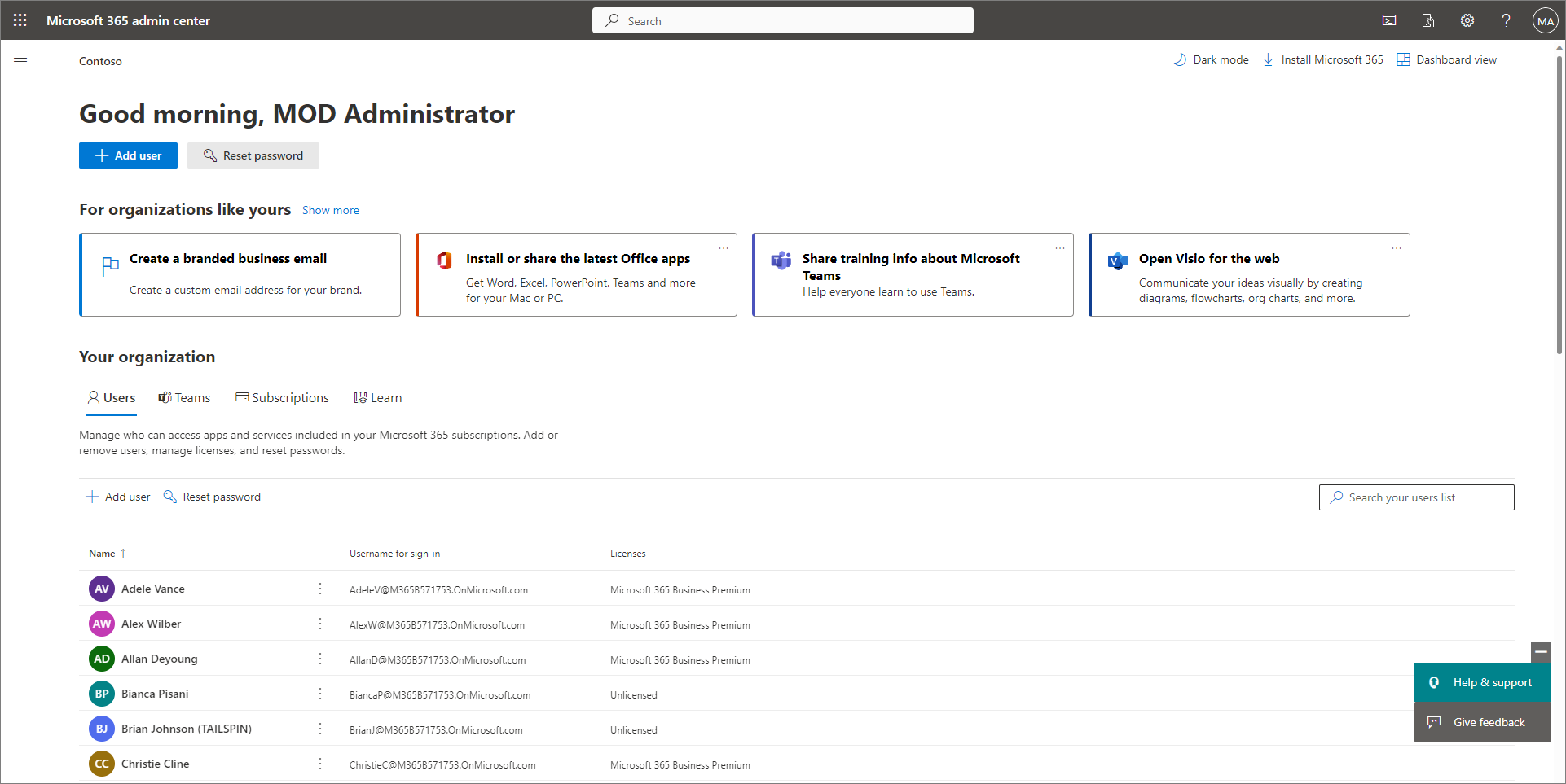 Screenshot showing the simplified view of the Microsoft 365 admin center.