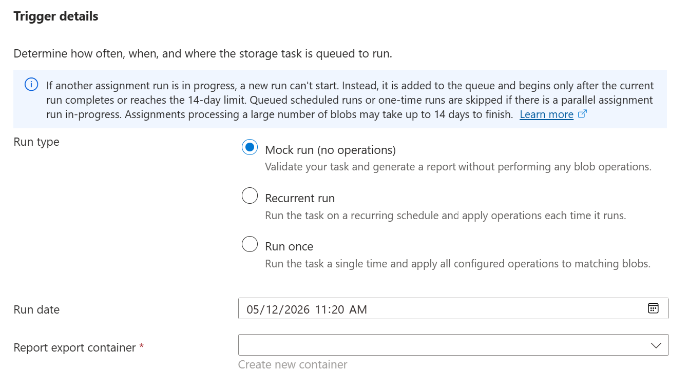 Screenshot of the Triggers section of the Add assignment pane.