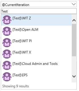 Screenshot that shows choosing a team parameter.