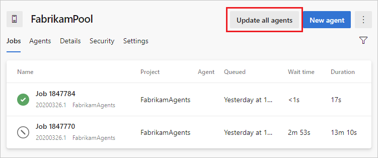 Screenshot that shows how to select Update all agents.