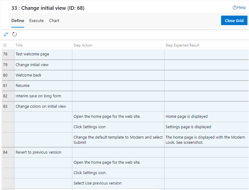 Screenshot showing Copy test cases from Grid view.