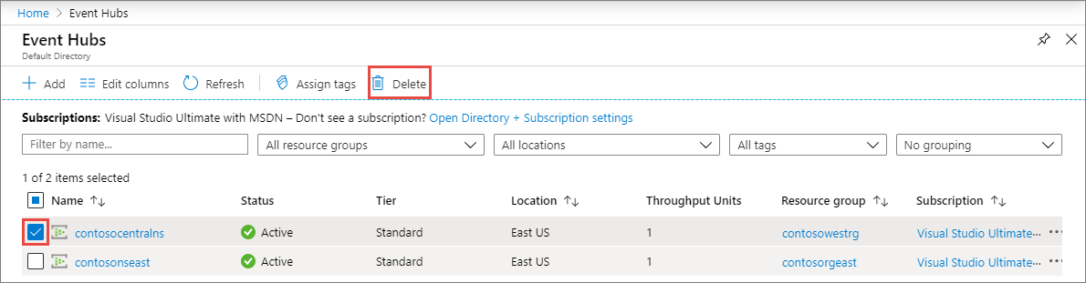 Screenshot showing Delete namespace - button