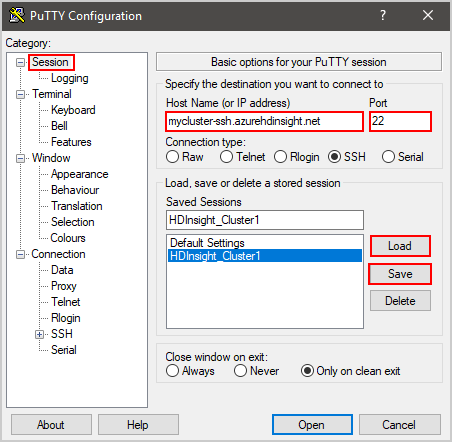 HDInsight create putty session.