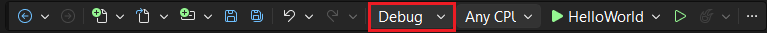 Visual Studio toolbar with debug highlighted