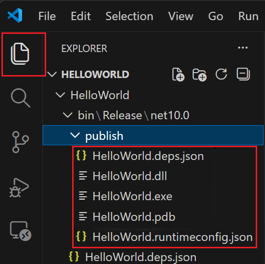 Explorer showing published files