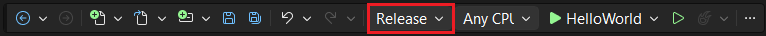Visual Studio toolbar with release build selected.