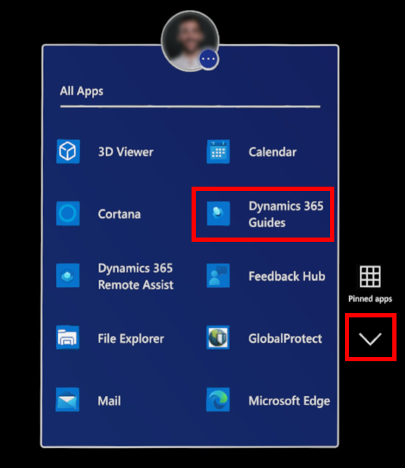 Dynamics 365 Guides button Dynamics 365 Guides button.