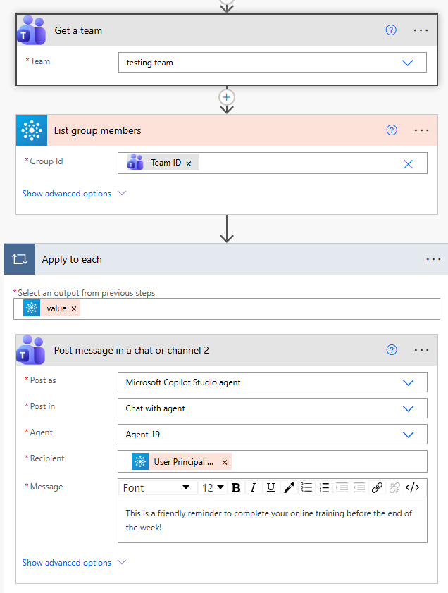 Send to teammates example.