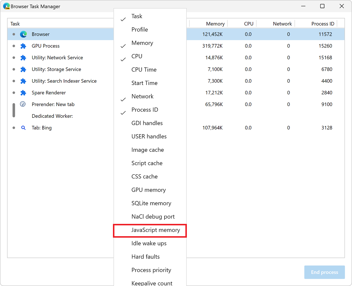 Enabling JavaScript memory