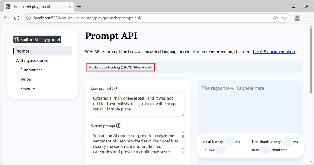 Status indicator showing model downloading progress
