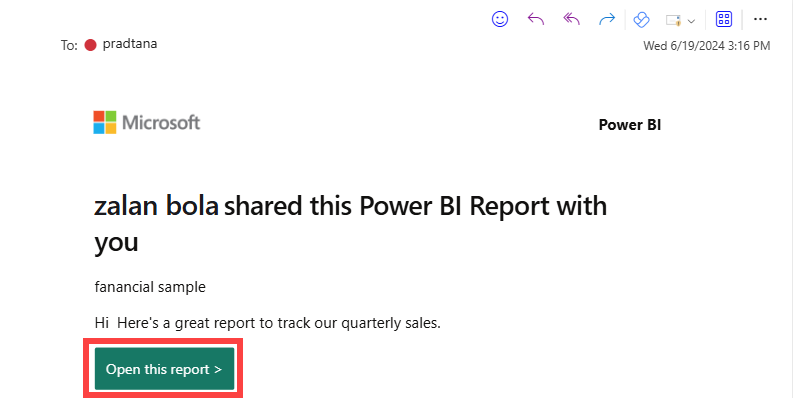 Screenshot of an email with a Power BI link.
