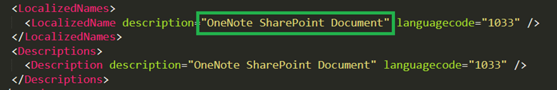 Претражите распоредxмл за  OneNote SharePoint  документ.