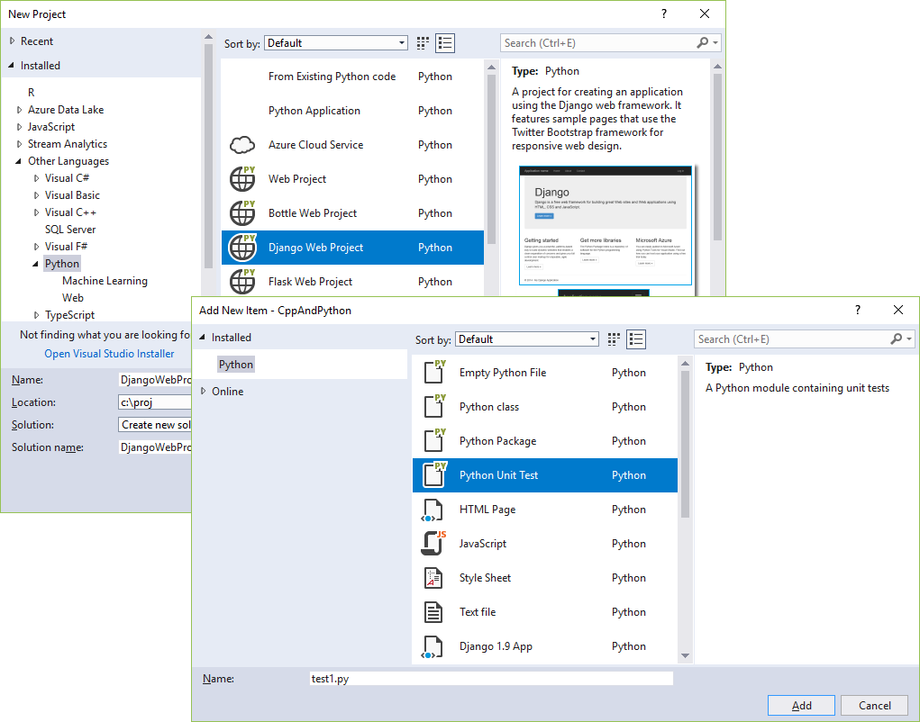Python project and item templates in Visual Studio