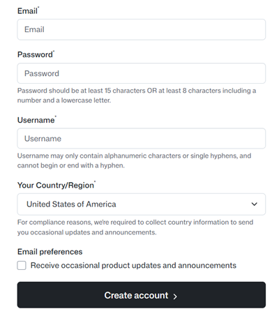 Screenshot of the online form.